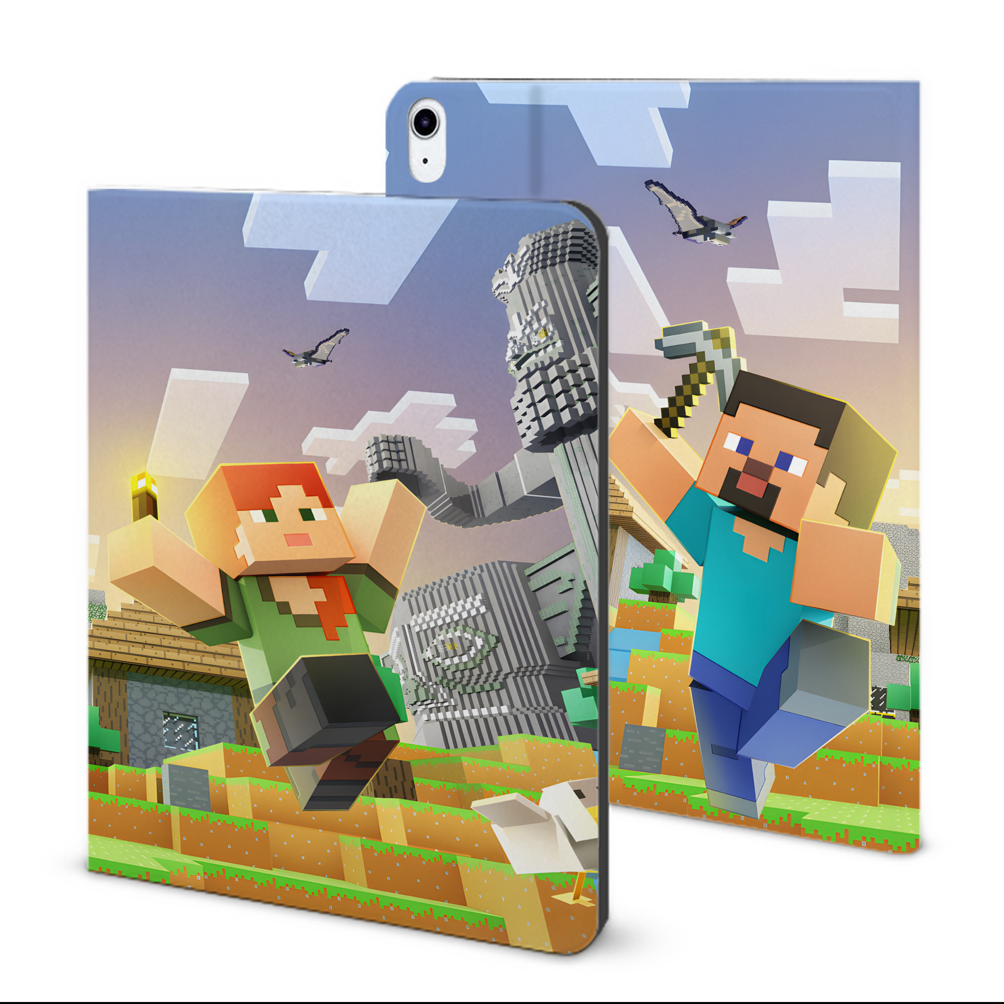 （画像用） マインクラフト ブロックの世界 Minecraft MC Block world IPad ケース ブック型 PUレザー TPU 耐衝撃 軽量 薄型 ペン収納なし 全面保護 IPad 各モデル対応